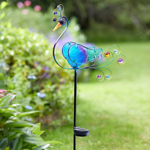 Solar Peacock Glass Garden <b>Light</b> <b>Led</b> Water Resistant Outdoor Decor Free Standing - Product Image 2
