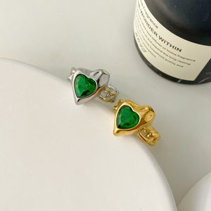 Hip Hop Contrast viola verde a forma di cuore anello in rilievo gioielli in acciaio inossidabile placcato martello modello anello a catena in oro per le donne - Product Image 4