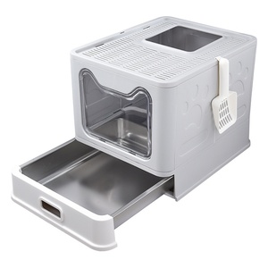 Caja de Arena para Gatos Extra Grande de Doble Capa, Metálica y de Plástico, Totalmente Cerrada, Rectangular, Antiolores, Antisalpicaduras, Diseño Plegable - Product Image 5