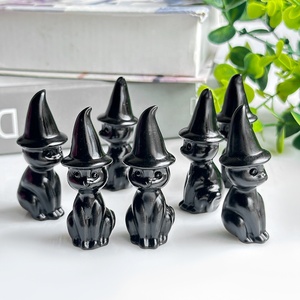 Artisanat en cristal <span class=keywords><strong>de</strong></span> haute qualité naturel Hotsale Magic Cat sculpté à la <span class=keywords><strong>main</strong></span> obsidienne noire Magic Cats sculptures pour la décoration - Product Image 4