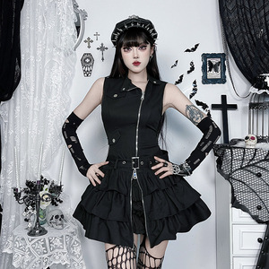 <span class=keywords><strong>Robe</strong></span> gothique noire zippée 2026, jupe à volants, sans manches, style punk streetwear, mini-<span class=keywords><strong>robe</strong></span> - Product Image 1