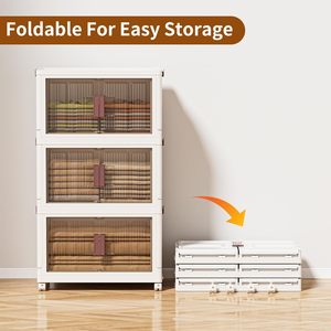 Clear Foldable Multi-Layer <b>Large</b> PP Storage Cabinet Household Storage <b>Boxes</b> Clothing Toys Home Packaging 20-35L Capacity Durable - Product Image 5