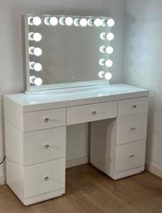 Table de toilette à miroir avec treize tiroirs, style luxe léger blanc 2023, meubles à miroir <span class=keywords><strong>pour</strong></span> salon, coiffeuse, commode, table de chevet - Product Image 3