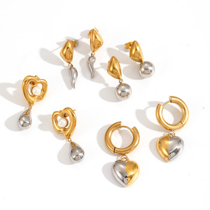 Heart <b>Shape</b> Stainless Steel Stud Earrings 18k Gold Silver Color <b>Block</b> Party Fashion Jewelry TE60254 G - Product Image 3