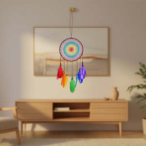 Atrapasueños Colorido de 20x60cm, Mandala Tejido para Colgar en la Pared con Plumas, Decoración Bohemia para el Hogar - Product Image 3