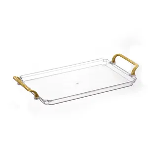 New Design Wholesale PET Serving Tray with Handle Luxury Rectangular Durable Serving Tray
