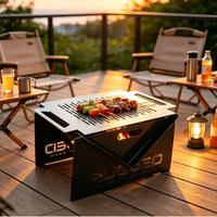 Table de barbecue portable moderne en acier Corten pour camping, jardin, terrasse, plage et fêtes en plein air