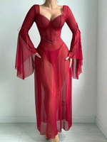 B157 Lingerie sexy, ensemble de vêtements d'intérieur confortable à col en V avec empiècements en maille, chemise de nuit transparente pour femme
