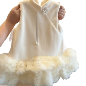 Girls Autumn Winter Warm Sweater With Puffy Princess Skirt Two Piece Set Off White Cotton Thickening Solid Color - Product Image 4
