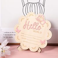 Panneau de naissance pour nouveau-né « Hello World », en bois, avec support, slogan de bienvenue mignon, motif papillon