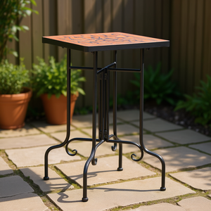 Table d'appoint d'extérieur, plateau en terre cuite, structure en fer noir, style méditerranéen durable, mobilier de jardin - Product Image 2