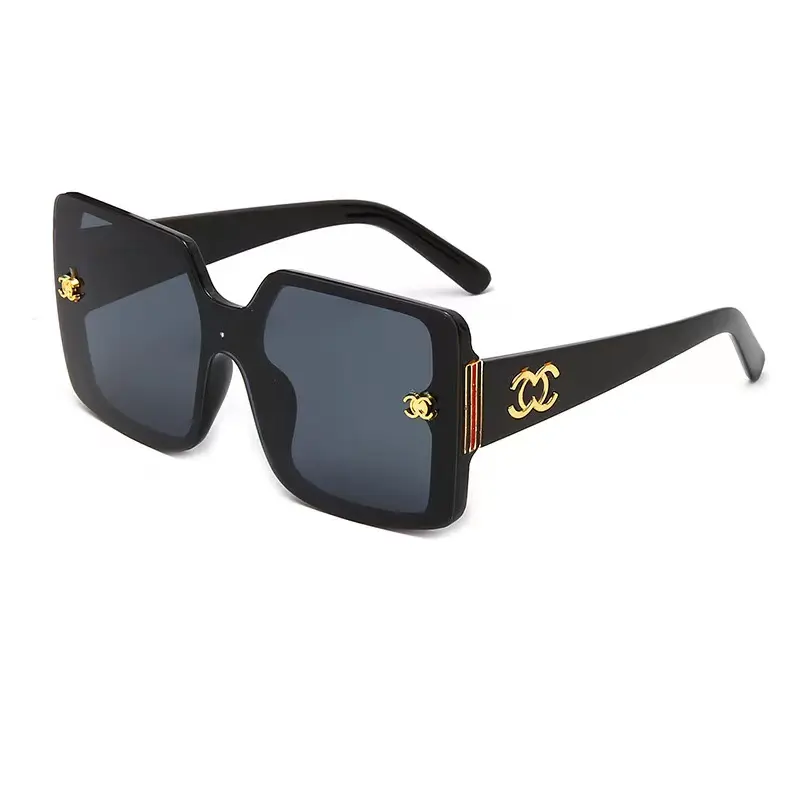 Brand design sunglasses black Large frame square Sun glasses fashionable trendy shades women metal sunglasses
