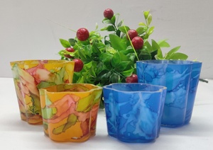 Dark Blue Unique Hot-Selling Fancy Marbleized Glass High-Quality Handmade Decorative Multi-purpose <b>Large</b> <b>Candle</b> Container - Product Image 3