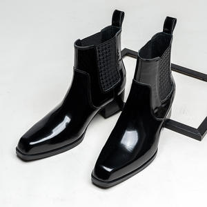 Botas de Tobillo con Punta Cuadrada de Cuero Genuino Brillante para Hombre, Estilo Minimalista, Aumentan la Estatura, Ideales para Fiestas, Novedad 2026, Dropshipping - Product Image 1