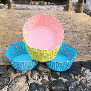 Plastic Imitation Rattan Round <b>Storage</b> <b>Basket</b> Mixed Color Mini Desktop Kitchen Bathroom Cosmetic <b>Toy</b> Organizer - Product Image 1