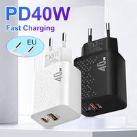 Adaptateur de voyage USB-A et Type-C 2-en-1 à charge rapide PD 40W avec protections OTP/OVP/OCP pour prises EU/UK
