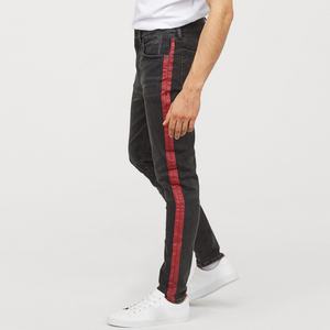 Custom Skinny Pants <b>Men</b> High Quality Designer <b>Black</b> Washed Denim <b>Jeans</b> With Side Stripe - Product Image 2