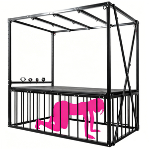 Lit de bondage BANSEY Dungeon avec cage de confinement inférieure en acier carbone, équipement de club BDSM. - Product Image 3