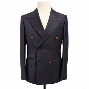 Completo da Uomo 2 Pezzi di Alta Gamma in Lana Merino Rosso Scuro a <span class=keywords><strong>Righe</strong></span>, <span class=keywords><strong>Blazer</strong></span> Doppiopetto con Collo a Punta, Stile Business Casual - Product Image 1