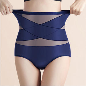 Slip en nylon taille haute sans couture pour femmes, sous-vêtement mince de contrôle du ventre croisé avec <span class=keywords><strong>culotte</strong></span> respirante de couleur unie pour filles - Product Image 4