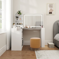 Bureau de courtoisie avec lumières, vanité de maquillage avec multiprise, ensemble de coiffeuse avec 3 grands tiroirs