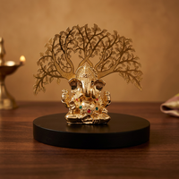 Statue artisanale en acier inoxydable de 3,5 pouces, idole dorée du Seigneur Ganesh, design artisanal en forme d'arbre, cadeau d'anniversaire Diwali, décoration religieuse pour la maison
