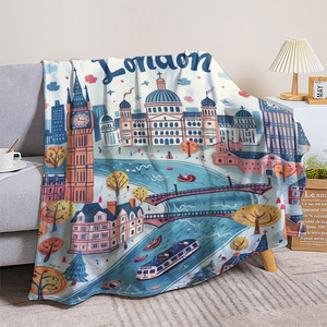Couverture en flanelle à motif de paysage urbain de dessin animé, couverture de sieste réversible douce pour la peau, pour la maison et le bureau, impression personnalisée OEM ODM - Product Image 4