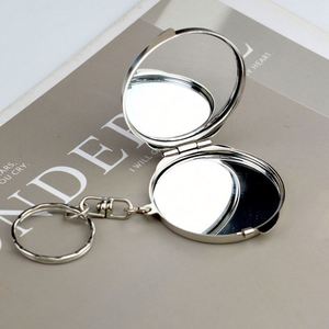 Mini miroir de maquillage pliable double face en métal argenté avec pendentif porte-clés DIY, petite taille pour salle de bain et usage commercial - Product Image 4
