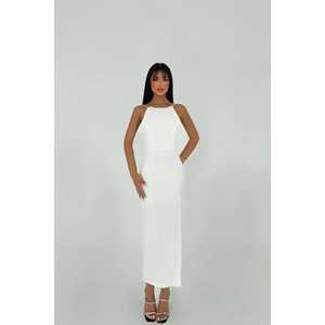 Vestido de Gala Blanco para Mujer con Detalle de Tirantes en la Espalda, Corte Imperio, Estilo Formal para Fiesta, con Flores 3D, para Invitadas de Boda, Talla XS - Product Image 3