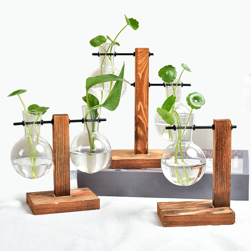 Винтажная прозрачная деревянная лампа для гидропонных растений, стеклянная ваза, домашний декор ручной работы, маленькая стеклянная лампочка для цветов