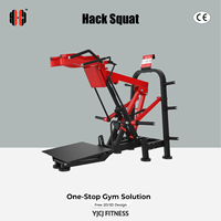 Équipement de squat à la machine à charge libre pour les jambes, en acier, avec plateforme large pour les pieds, supports d'épaules, bras guidés, poteaux latéraux de poids, usage commercial