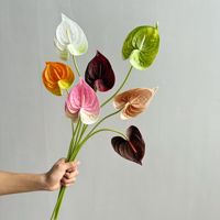 Bunga Anthurium Flamingo PU Realistis Berkualitas Tinggi, Tangkai Tunggal, Bunga Palsu untuk Dekorasi Pernikahan dan Acara