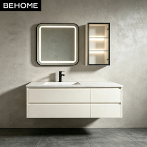 Meuble <span class=keywords><strong>de</strong></span> salle <span class=keywords><strong>de</strong></span> bain mural avec miroir LED, plan <span class=keywords><strong>de</strong></span> travail en <span class=keywords><strong>dalle</strong></span> <span class=keywords><strong>de</strong></span> roche, gain <span class=keywords><strong>de</strong></span> place, pour hôtel, villa, projet <span class=keywords><strong>de</strong></span> mobilier sur mesure - Product Image 2