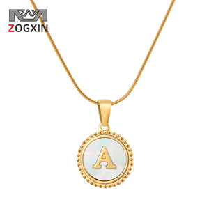 Zogxin Letter Pendant Necklace Gold Plated Shell Inlay A Initial Women's Jewelry Everyday Wear Round Stainless Steel Chain - Product Image 1