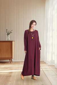 Vestido Maxi de Lino Regular para Mujer, Manga Corta, Estilo Boho Casual, Corte en A, Ecológico, con Cinturón, Tallas Grandes, para Fiesta, OEM, ODM, Marca Privada - Product Image 1