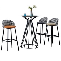 Tabouret de bar à structure métallique pour usage domestique, appartement, café/bar, motif pied-de-poule, style moderne et minimaliste
