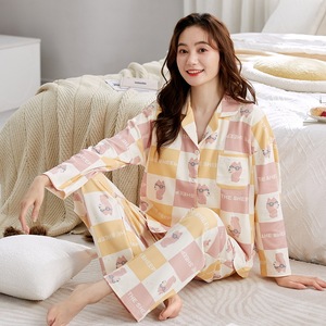 Dames homewear <span class=keywords><strong>cartoon</strong></span> simulatie katoenen pyjama's met lange mouwen - Product Image 2