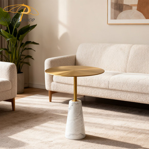 Đá Cẩm Thạch hiện đại cơ sở Bàn cà phê nhà hàng quán cà phê bảng vàng kim loại bàn hàng đầu nhỏ vòng ăn bên bàn - Product Image 1