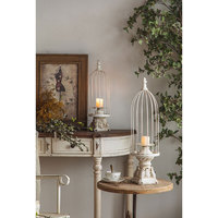Bougeoir en forme de cage à oiseaux de style nordique, blanc, créatif, en fil de fer, pour table, décoration de fenêtre, support de bougie