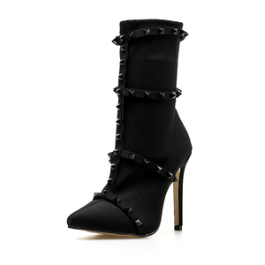 Nouvelles bottes courtes pour femmes, style transfrontalier Europe et États-Unis, en tissu extensible, à bout pointu et talon aiguille, pour l'hiver - Product Image 1