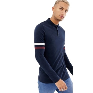 <span class=keywords><strong>Polo</strong></span> da Uomo KY di Design, 100% Cotone, con Bottoni, Casual, a Righe a Contrasto, Blu Navy, Manica Lunga, Personalizzabile, Vendita all'Ingrosso - Product Image 1