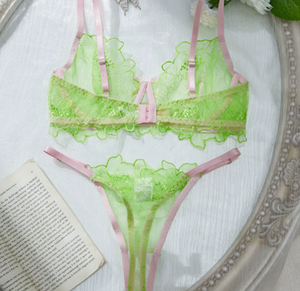 Yeni Vintage dantel nakış iç çamaşırı seti Ultra ince şeffaf Push up sütyen <span class=keywords><strong>2</strong></span> parça Retro iç çamaşırı - Product Image 3