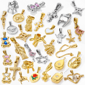 Logotipo personalizado hombres Cruz colgante impermeable Animal oso perro Diy 18K oro diente encanto Acero inoxidable encantos para la fabricación de joyas - Product Image 1