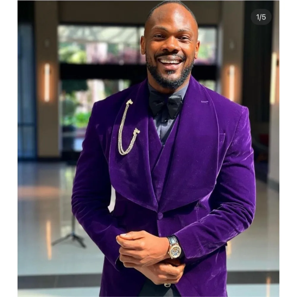 purple formal dress for men Violet Purple 3-Pieces Tailored Slim Fit Prom Suits For Men main image 1