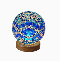 Lampe de nuit LED en forme de lune en mosaïque baroque, rechargeable, tactile, boule de verre 3D, alimentée par batterie, lampe décorative religieuse en bois colorée
