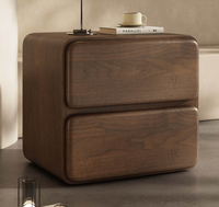 Mesa de Noche Moderna Minimalista sin Tiradores con Dos Cajones y Superficie de Madera, Mesa Auxiliar para Dormitorio con Almacenamiento