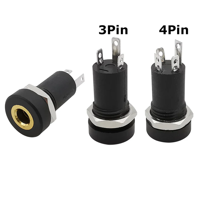 PJ-392A 3.5mm Audio Female Jack 3/4Pole Stereo Solder Panel Mount Connector With Nuts 3/4Pin Headphone Socket PJ392A