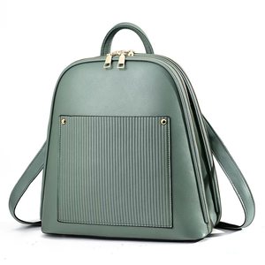 <b>Black</b> Faux <b>Leather</b> <b>Backpack</b> With Ribbed Front Pocket Zipper Closure Shoulder Strap Medium Capacity All Seasons Daily Use - Product Image 2