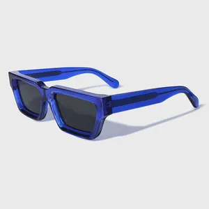 Yeetian Retro Thick Bevel Frame Design Nylon UV400 Lens Dark Blue Italian Mazzucchelli Acetate Sunglasses