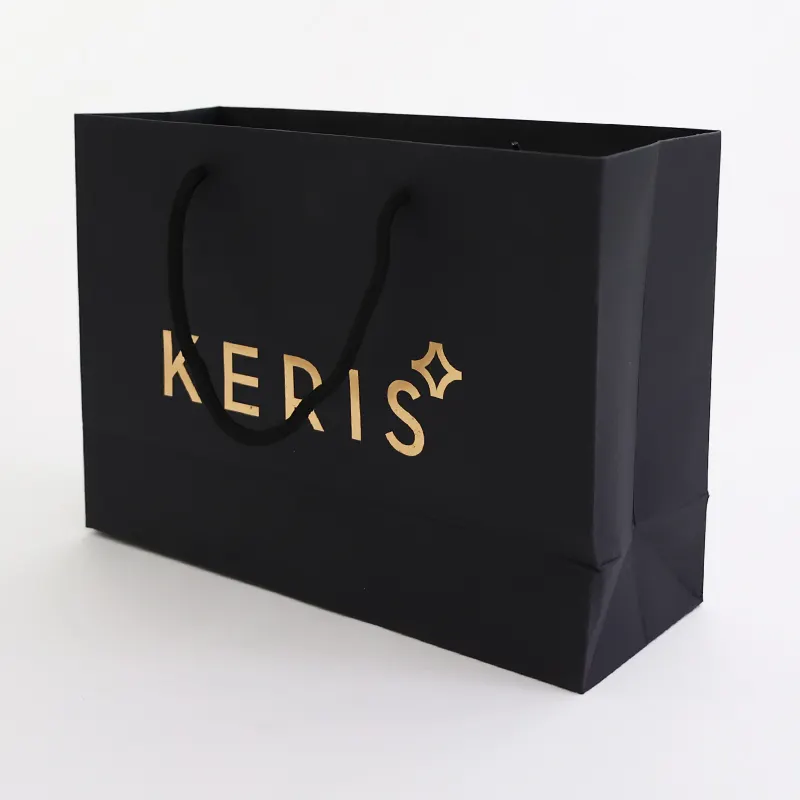 High quality custom logo printed Art MATTE BLACK paper gift bags craft Paper Bag Paper shopping bag for cloth